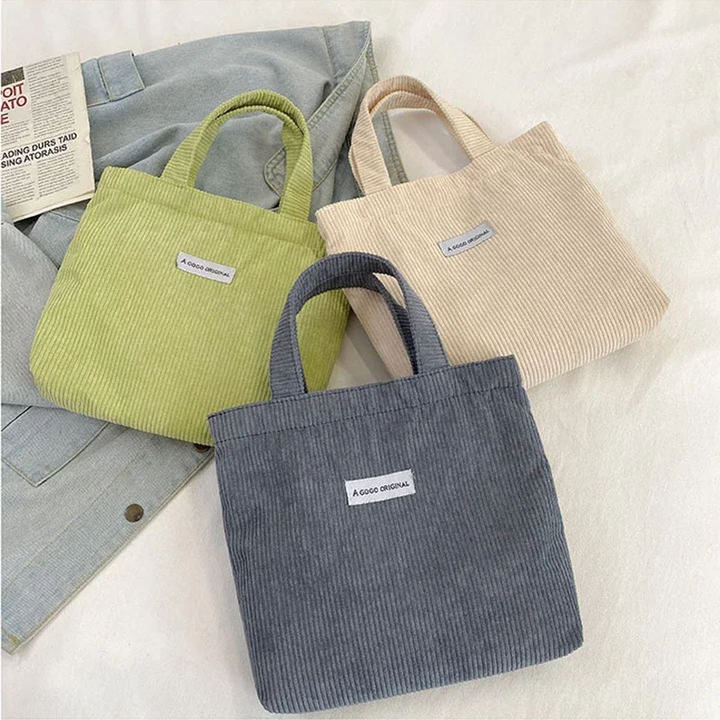 Corduroy Bags for Women Mini Handbag Small Casual Tote Pouch Food Storage Pouch Ladies Mobile Phone Purse Reusable Shopping Bag