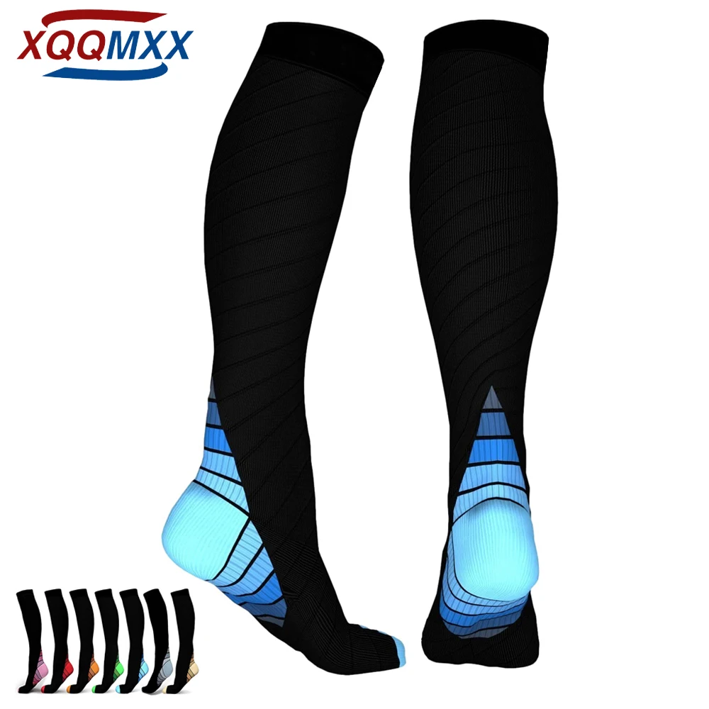 XQQMXX 1Pair Compression Socks for Women & Men for Neuropathy Swelling Pain Relief 20-30 mmHg Knee-high Stockings