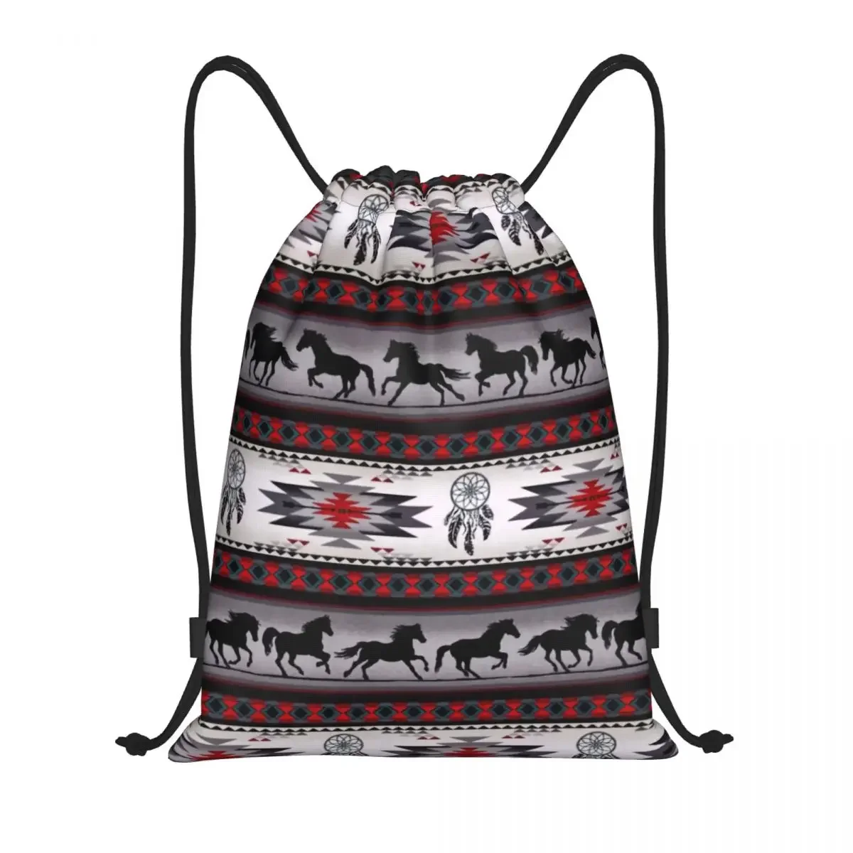 

Custom Navajo Aztec Tribal Horse Pattern Drawstring Backpack Sports Gym Bag for Women Men Training Sackpack