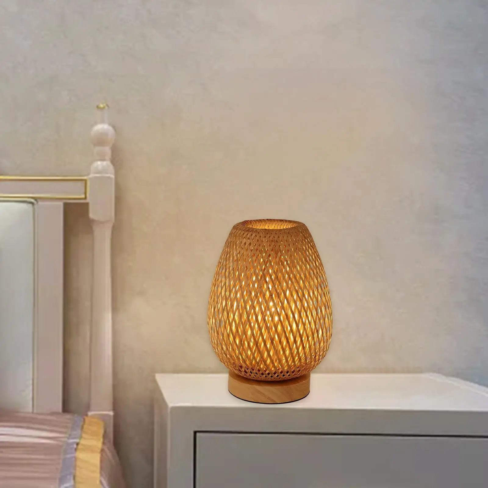 Bamboo Lampshade Fittings Decoration NightStand Lamp Durable Modern Desk Lamp Lantern for Bedside Home Living US Plug