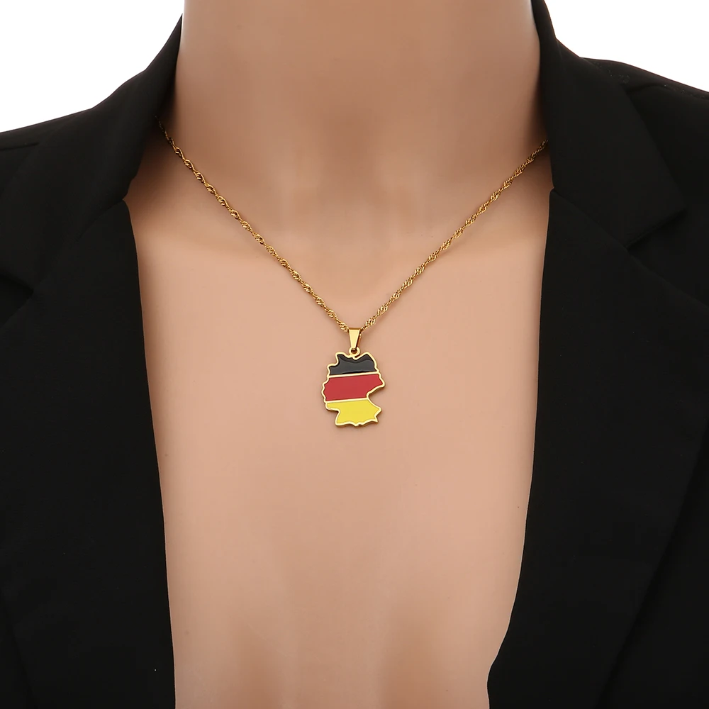 Mode Deutschland Karte Flagge Anhänger Halskette Edelstahl Männer Frauen Deutschland Karten Schmuck Geschenk – Detail 6