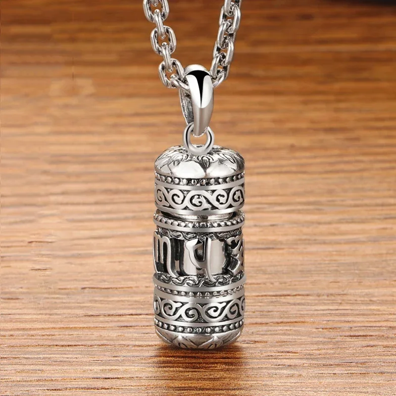 925 Silver Six Character True Word Pendant national style Can Open The Gawu Box Necklace for Men and Women Jewelry Rotatable