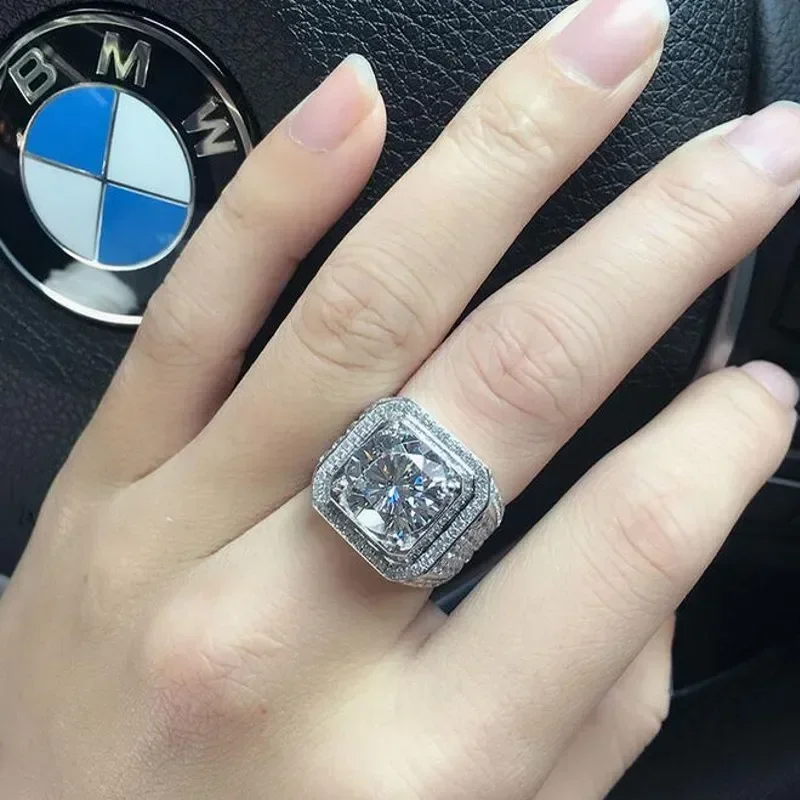 Herrenring aus 925er Sterlingsilber mit 2 Karat simuliertem Diamant, Verlobungs- und Ehering, Saphir-Schmuck für Jungen, Größe 8-13 – Jungen – Detail 9
