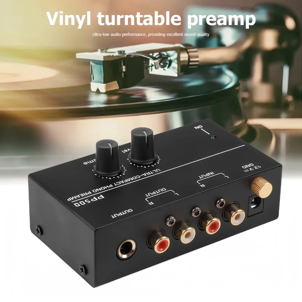 Portable Phono Preamp Preamplifier With Level Volume Control For LP Vinyl Turntable RCA Input 1/4" TRS Output Interfaces