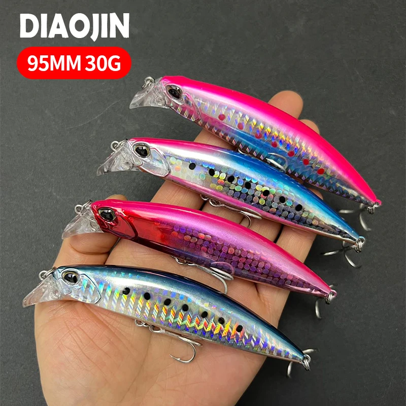 Heavy Weight Sinking Minnow 95mm 30g Long Shot Saltwater Hard Baits for Surf Fishing Rolling Wobbler Seabass Fishing Lure