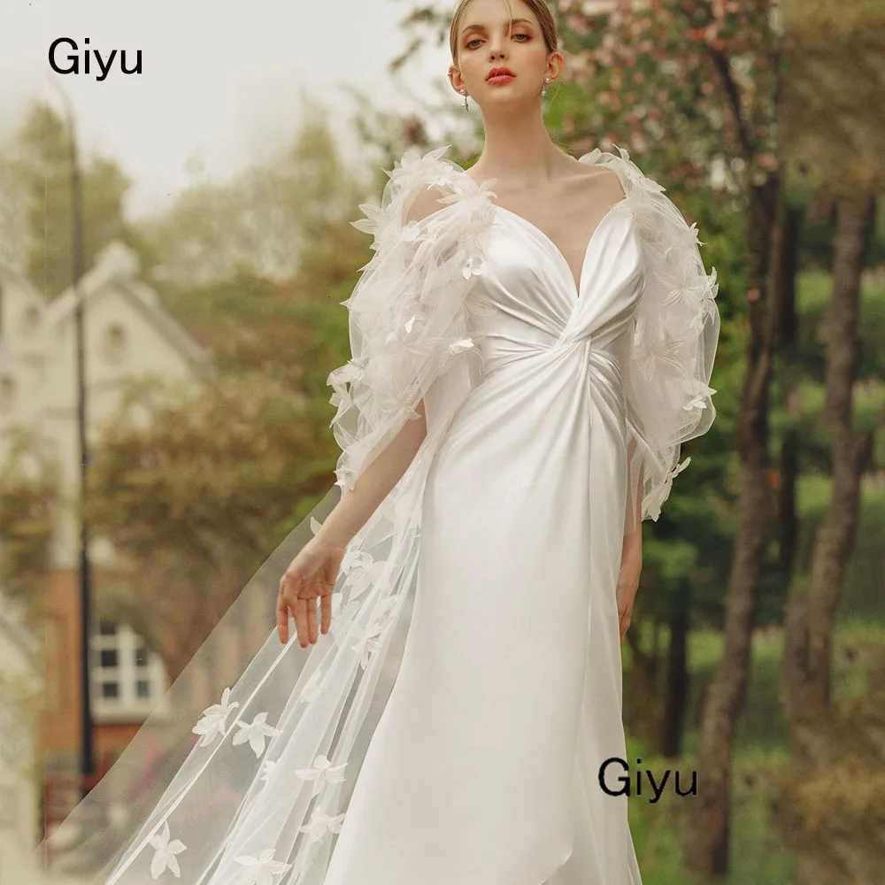 

Giyu Fairy Followers Wedding Dress For Woman V-Neck Pleat Tulle Shoulders Floor-length Vestidos Novias Boda Bridal Gown