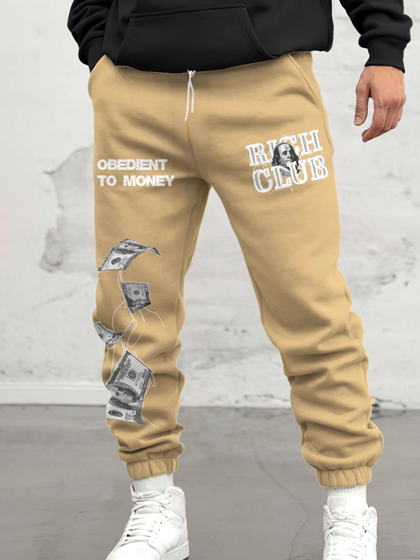 بنطال رياضي عصري للرجال على طراز الشارع مع طباعة مكدس دولار ثلاثي الأبعاد، شعار، فضفاض مناسب، ركض كاجوال #4