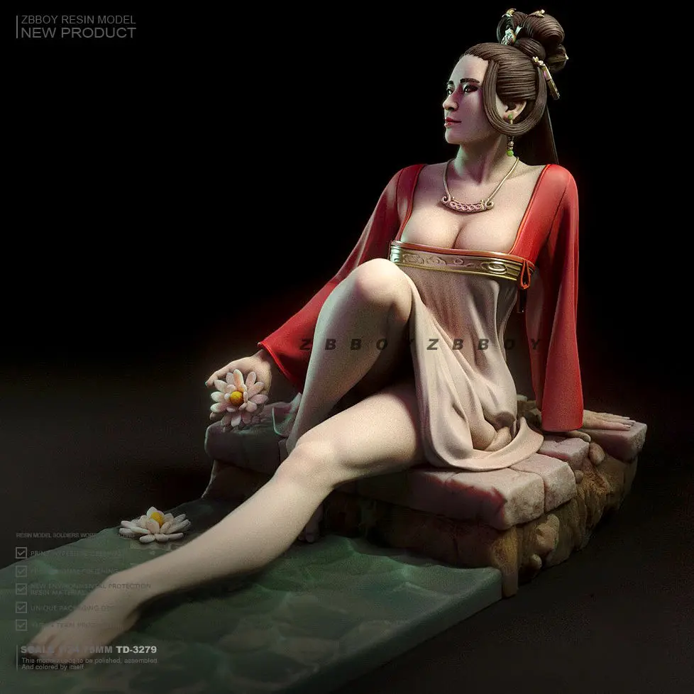 1/24 Eastern Beauty Lady Yang Resin Figurine White Model of Soldier 3D Printed DIY Coloring Self-assembly Figurines Miniatures