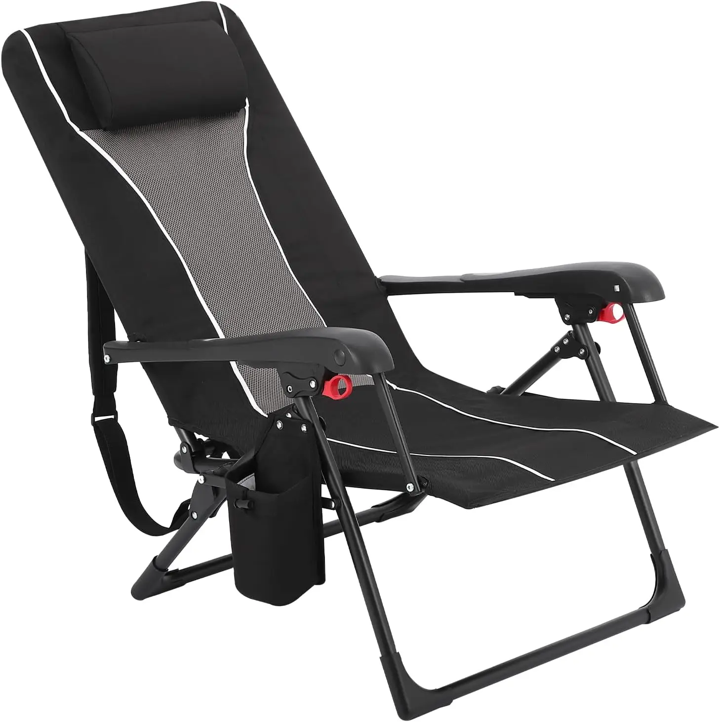 

Oxford Cloth Backpack Beach Folding Chair with Straps, in＆Outdoor Adult Portable Camping Chair with Cup Holder and Pillow