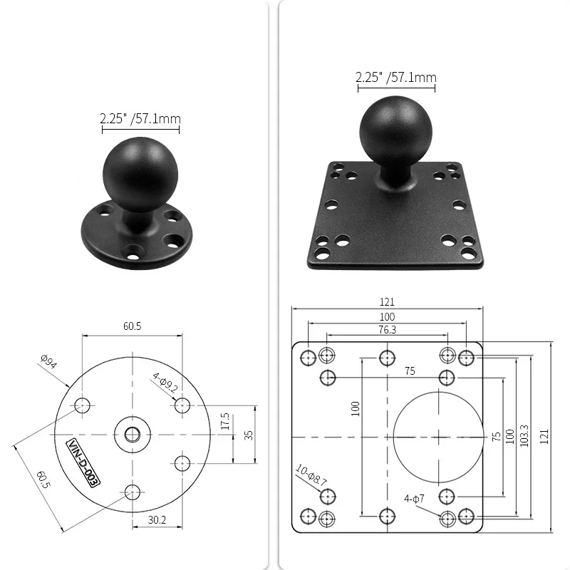 Tablette robuste avec support de base sphérique, support rapide avec plaque VESA de 100x100mm pour PC Android et écrans industriels Vga Hd-mi, 2.25 pouces