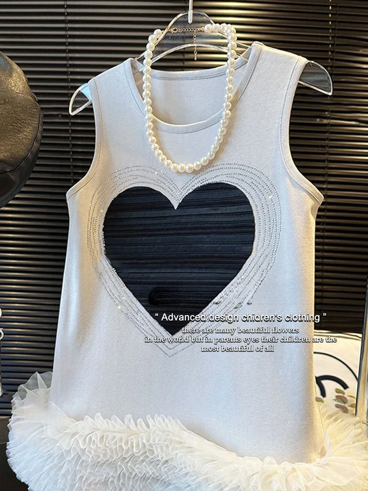 Summer Girls Dress 2024 New Casual and Comfortable Design Solid Color Lace Heart Dress Fashion Loose Girls Clothing for Outdoor image 3