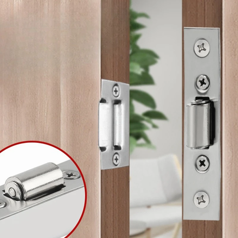 4pcs High-quality Hidden Stainless Steel Door Latches Cupboard Cabinet Roller Latch Lock Wooden Door Stops  Furniture Hardware
