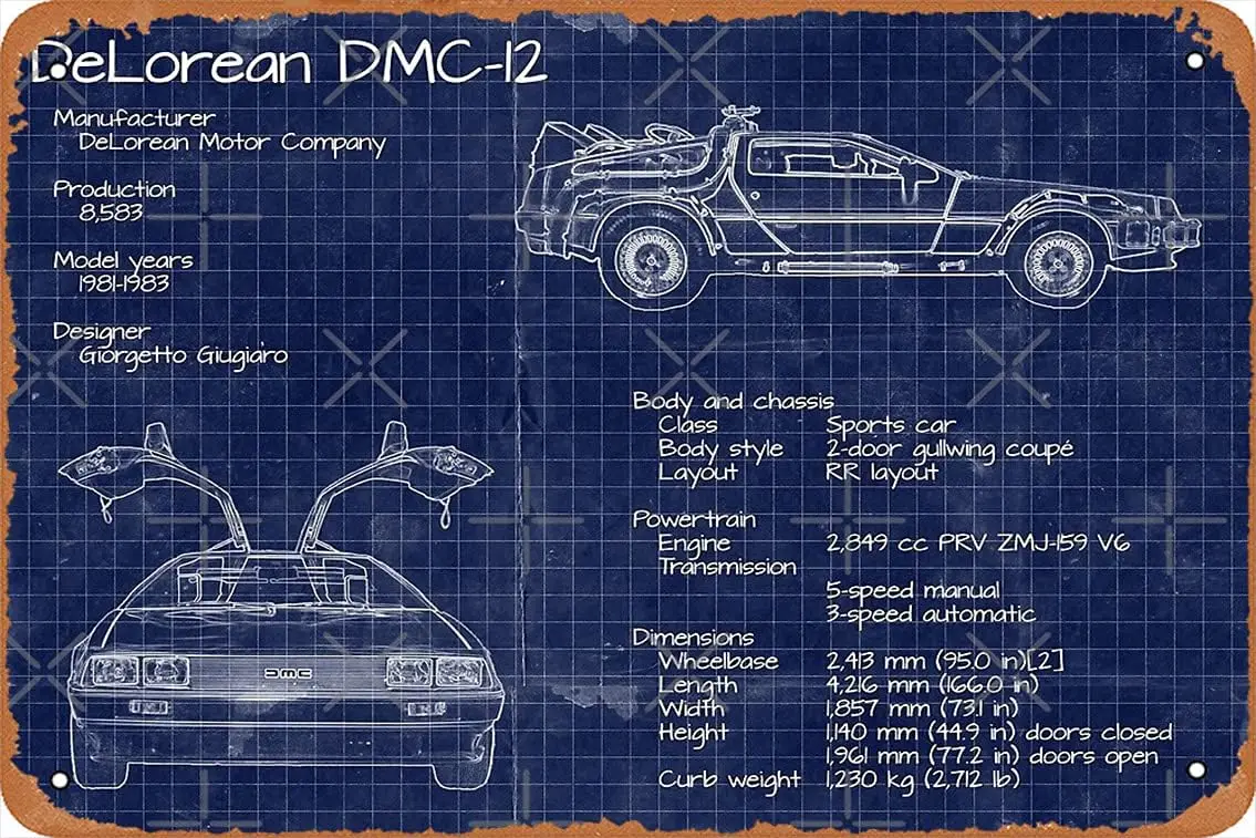 Back to The Future Delorean Blueprints Poster Metal Tin Sign 8