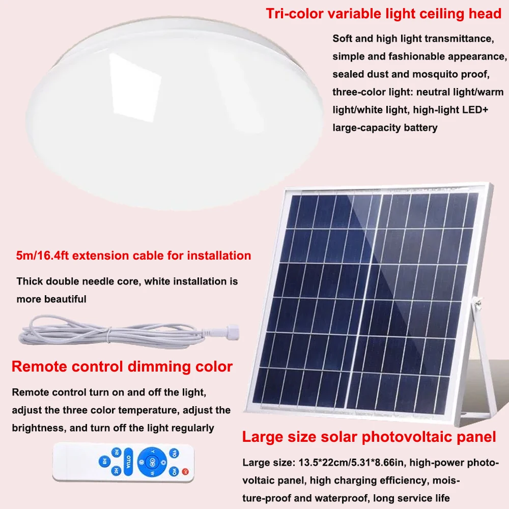 Solar powered ceiling light remote control light timed light indoor balcony courtyard door light solar powered extension cord