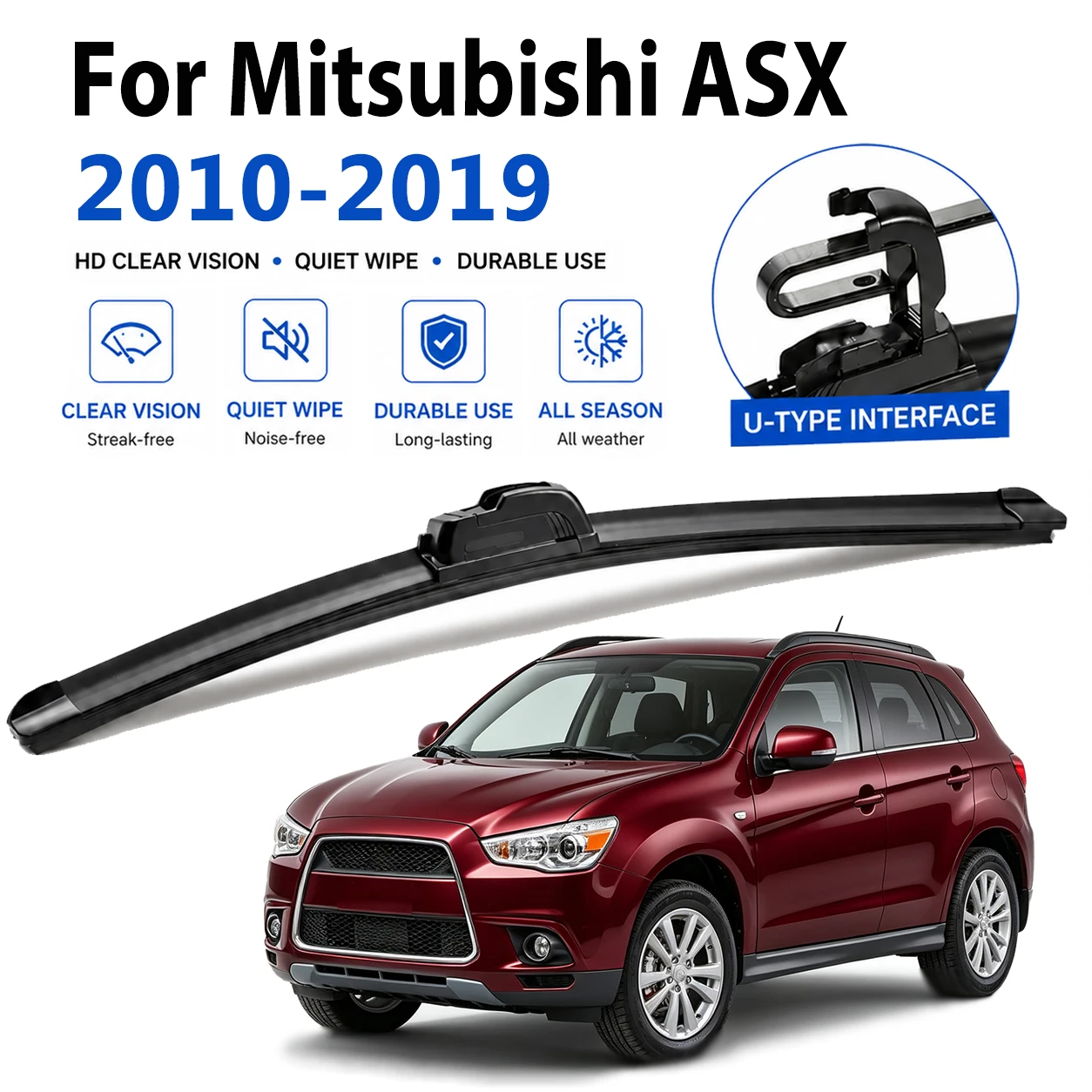 Durable Quiet Black Wiper Blades For Mitsubishi ASX 2010-2019 Premium-Rubber, Quick Install Scratch Proof High Quality