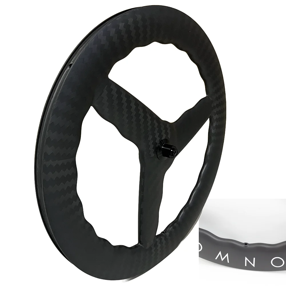 AliExpress NONE Disc Brake Bicycle wheels 3 Spokes 28mm width Wavy-Shape 700C Road Bike UD Full Carbon Tri-Spokes Rims Thru Axle Center Lock