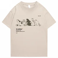 Tシャツ半袖男,ヒップホップ,日本のストリートウェア,アーバン,原宿,面白い猫,綿,プリントTシャツ2023