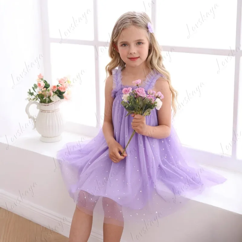 

Новое летнее стильное платье с бретелькой на шее для девочек и юбка из сетчатой ткани, платье в стиле принцессы