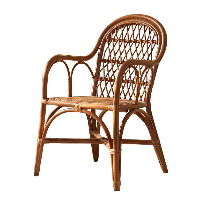 Medieval Armrest Single Chair Home Restaurant Rattan Dining Chair
