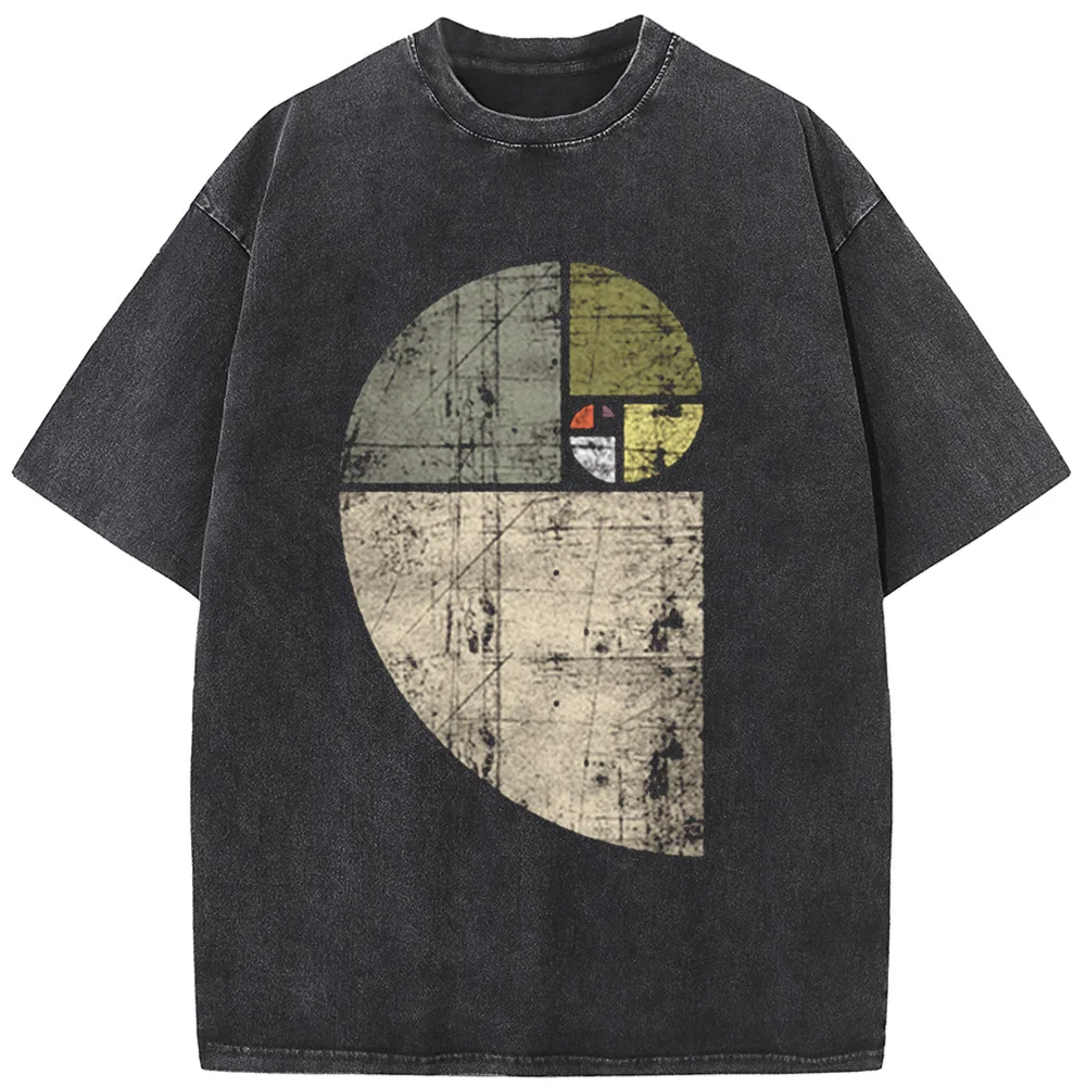 Retro Fibonacci short-sleeve hip-hop street clothing men's and women's water-wash vintage T-shirt retro casual T-shirt