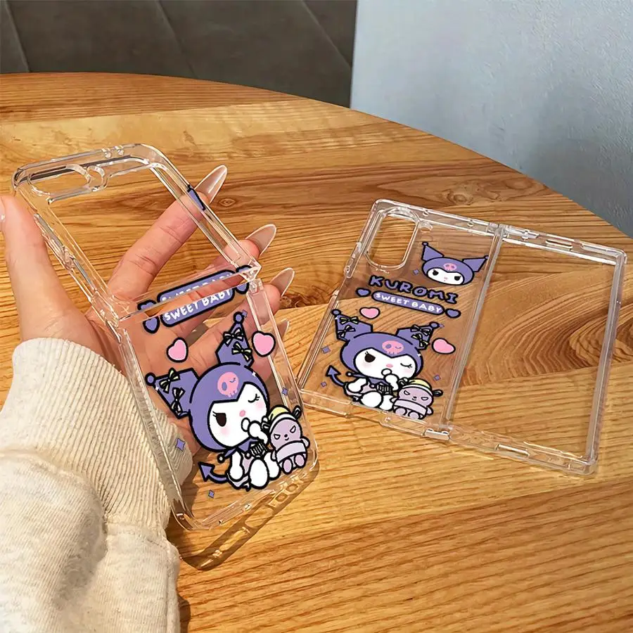 Sanrio Kuromi Cute Case for Samsung Galaxy Z Fold 8 Ultra Z Flip 6 5 4 3 ZFold8Ultra Z Fold 7 6 5 4 3 Transparent Soft Phone