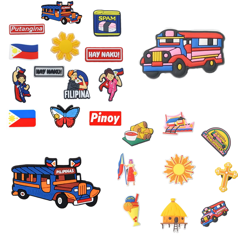 9-13pcs Philippines Cartoon PVC  Shoe Charms DIY Hole Shoes Sandals Decoration Shoes Accessories Party Festival Gifts