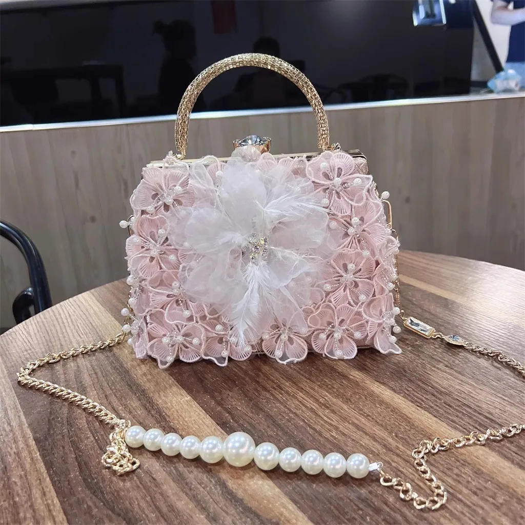 

Fashion Appliques Floral Women's Handbag Beads Beaded Glitter Shiny Diamonds Evening Bag Wedding Party Clutch Purse Shoulder Bag