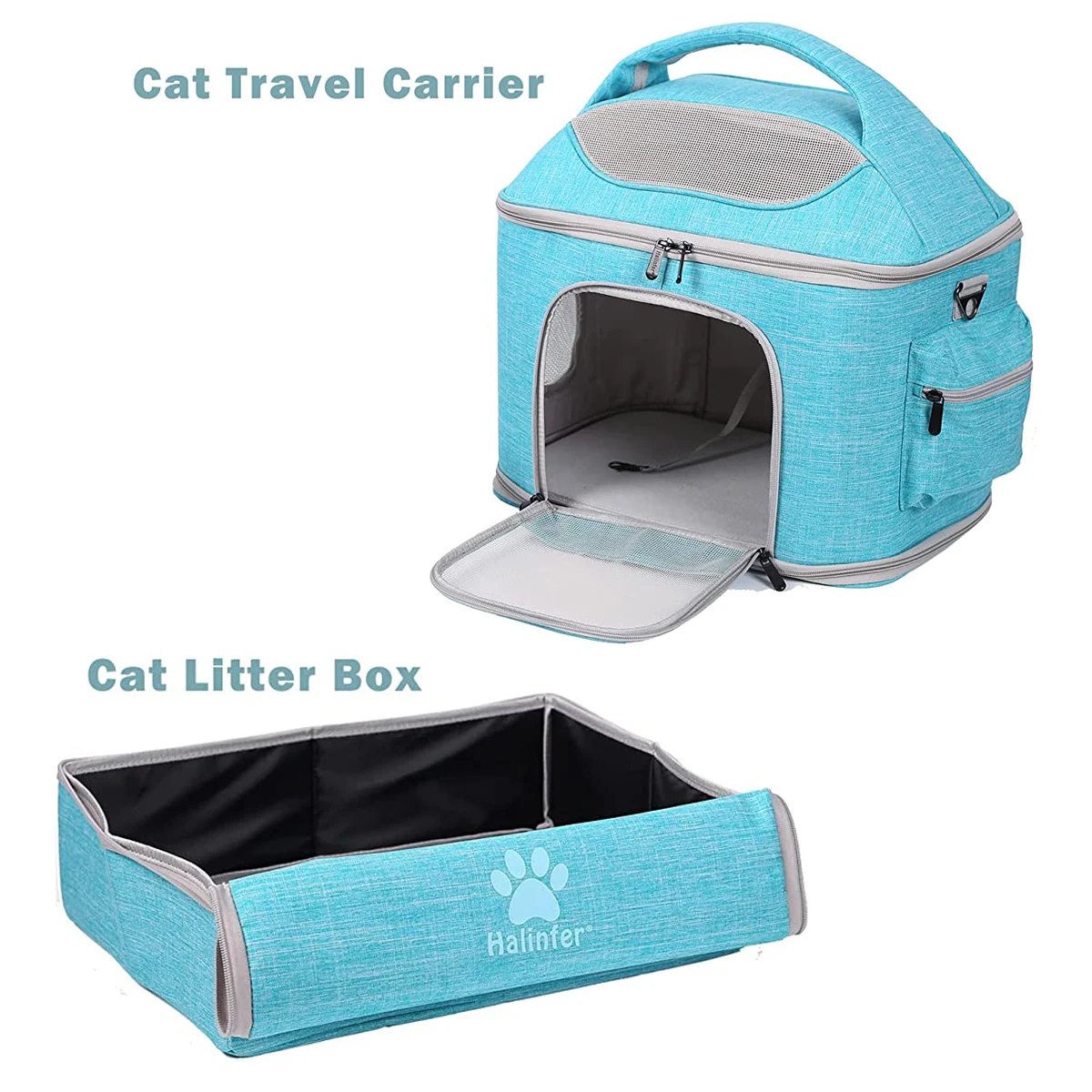 Portable Cat Travel Litter Box with Lid, Collapsible Car Cat Litter Box Waterproof and Easy to Clean