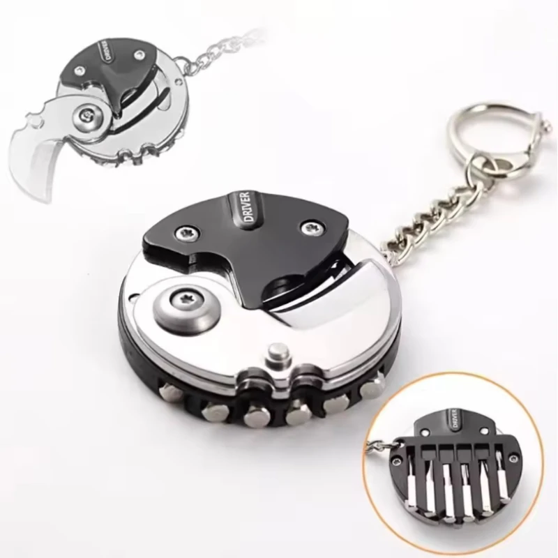 New Mini Keychain With Batch Head Portable Stainless Steel Screwdriver Keychain Multi-purpose Folding Pendant