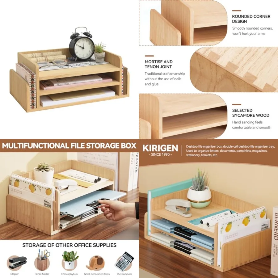

Wood 3-Tier Office Desktop Document Tray - Mail Sorter Organizer Rack - Wooden Document Letter Stand for Folders, Mail, Station