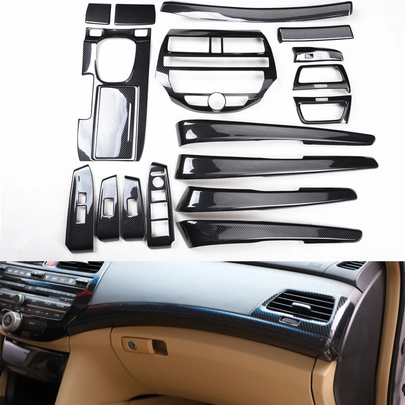 For Honda Accord 8th 2008 2009 2010 2011 2012 2013 ABS Carbon Fiber Style Decoration Accessories Interior Cover Trims Stickers