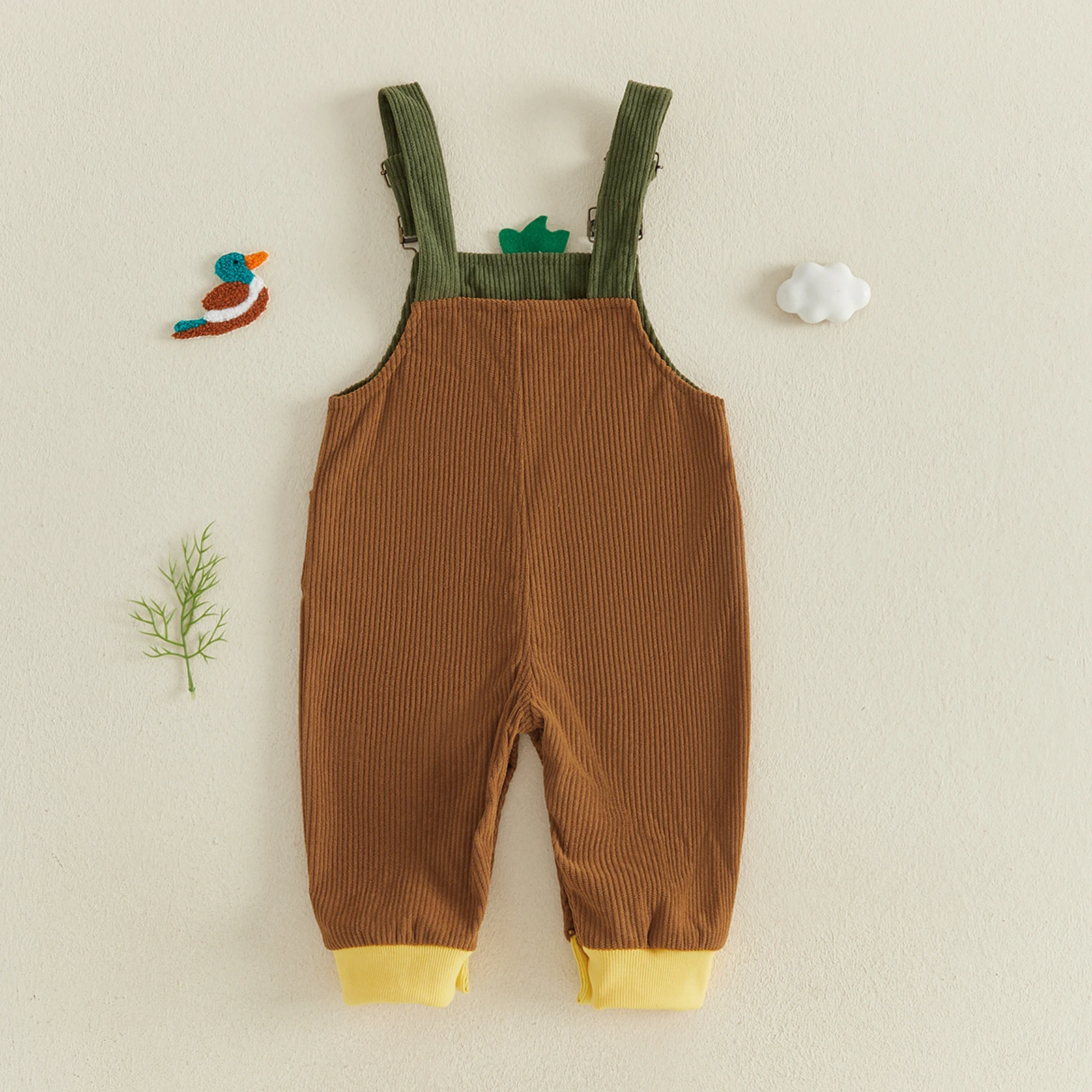 Summer Fall Toddler Baby Bib Overalls Cute Duck Applique Sleeveless Corduroy Suspender Jumpsuit  0-3Y
