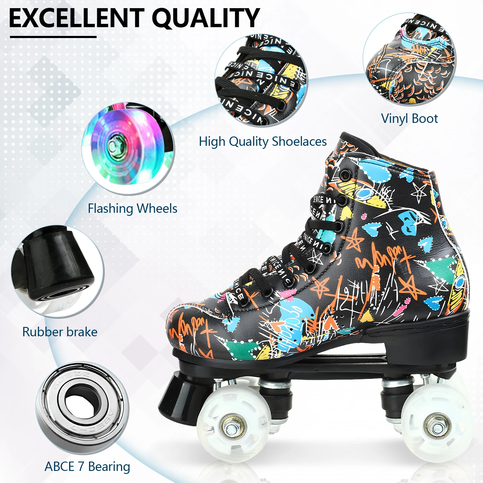 Flashing Roller Skate Shoes Boys Girls Double Row 4 Wheels Skates Adult Outdoor Sports Skating Rink Training Quad Sneakers Gift