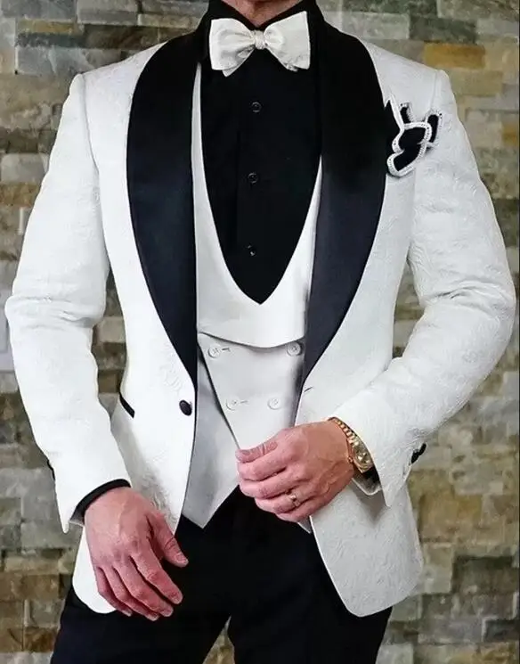 

New Groom Tuxedos Butterfly Jacquard Pattern Men's Blazer Suits Wedding Prom Suits traje de novio para boda(Jacket+Pants+Vest)