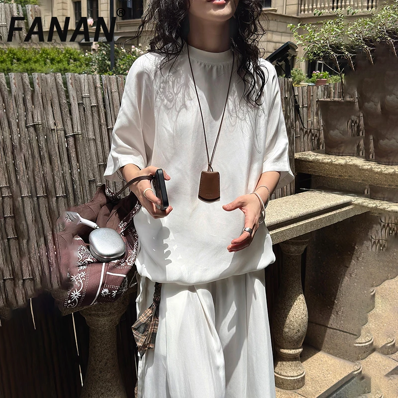 

FANAN дизайн пуловер на шнурке футболка для женщин с круглым вырезом и половиной рукава повседневные свободные топы женская одежда 2023 летняя новинка