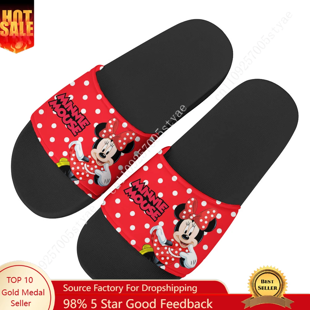 

Сандалии Disney Minnie Mouse, домашние тапочки, обувь для воды, модные мужские и женские тапочки для ванной, пляжа, бассейна, индивидуальные тапочки