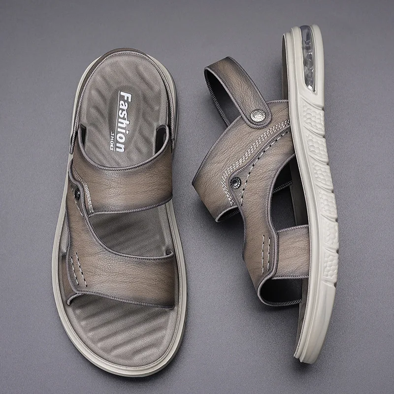 

Summer Men Leather Casual Shoes Sandals Comfort Breathable Anti Slip Beach New Double Bottom Middle-aged Old Leisure Antiskid