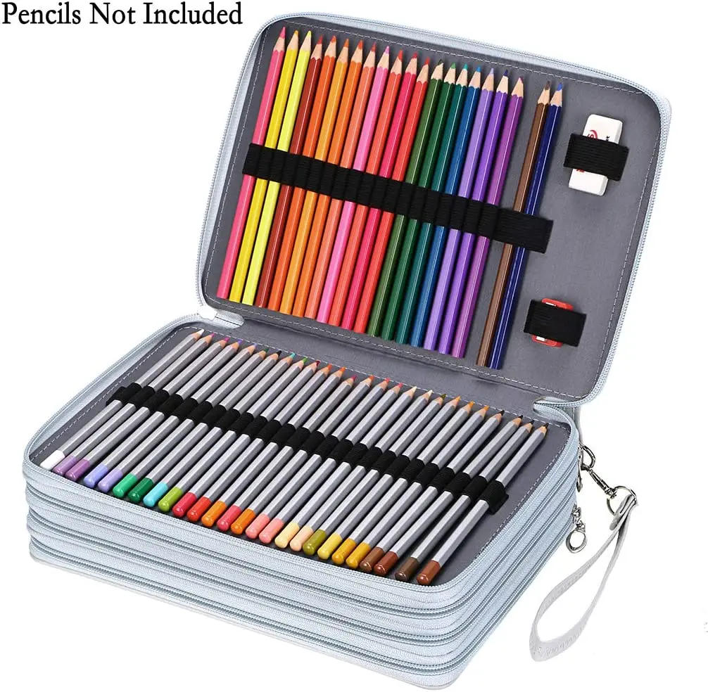 Grande Capacidade Lápis Colorido Caso com alça, Pen Holder, Handle Box, Handy Pencil Box, 168 Slots