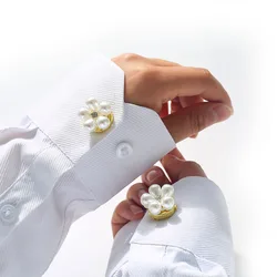 2pcs Button Cover for Shirt Faux Pearl Flower Cufflinks Rhinestone Sleeve Buttons Clip on Button tuxedo Dress Accessories Gift