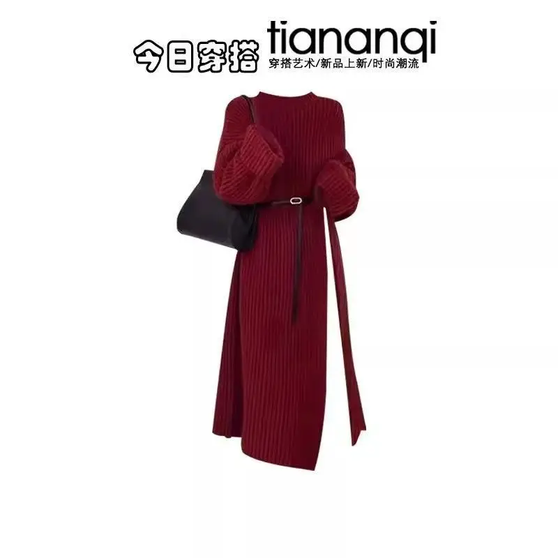 ファッションレディースセット 秋冬 韓国レトロスタイル ミドル丈セーター+スリムフィット＆年齢軽減スカート ツーピースセット