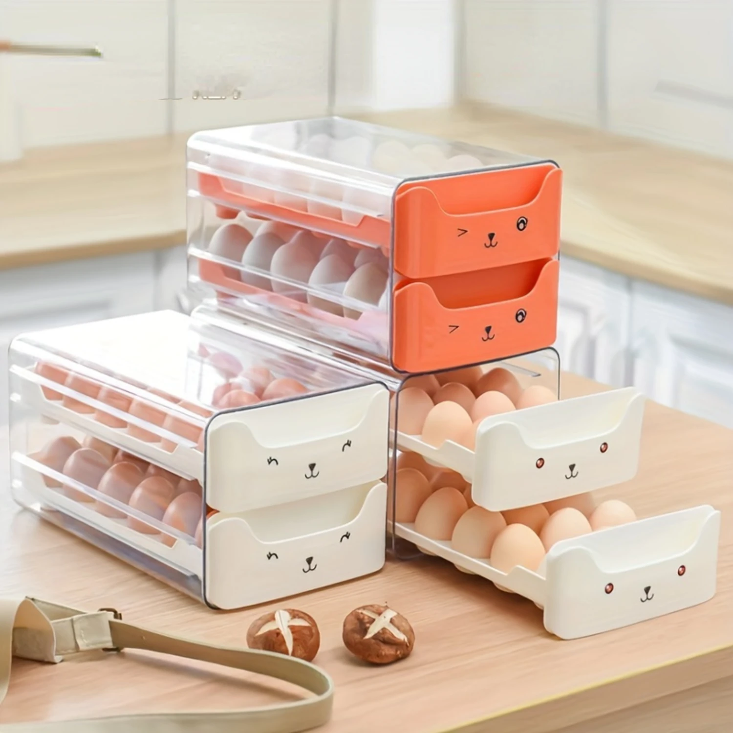 

1pc Egg Basket, Creative Transparent Drawer-type Egg Box, 1/2 Layer Stackable Egg Preservation Tray, For Refrigerator, Cabinet,