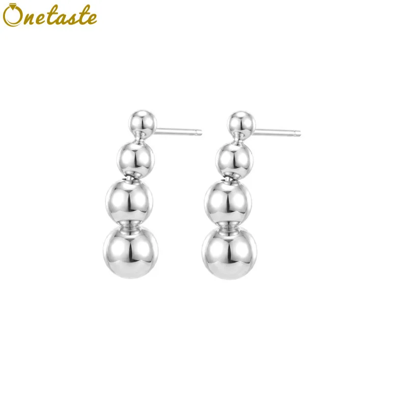 925 Sterling Silver High Polished Beaded Bar Shape Stud Earrings Women Trendy Dainty Lightweight Stack Small Earring Party Gift