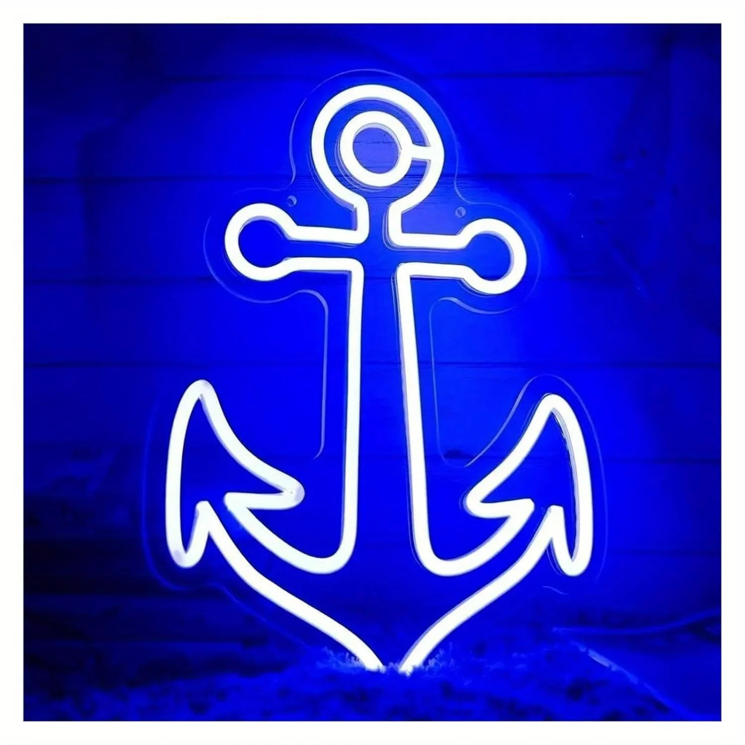 Nautical Anchor Neon Sign - USB- Wall-Mounted Light with Switch Control, Durable Plastic Blue & White Anchor Design for Home