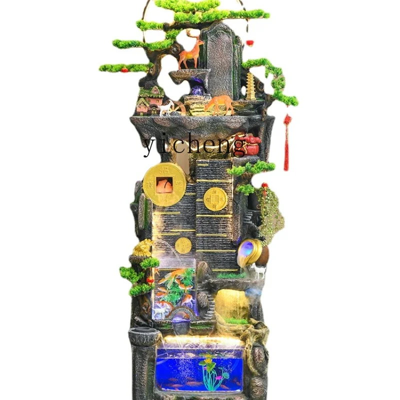 

XL Lucky Fish Tank Circulation Flowing Water Ornaments Living Room TV Cabinet Rockery Fengshui Wheel