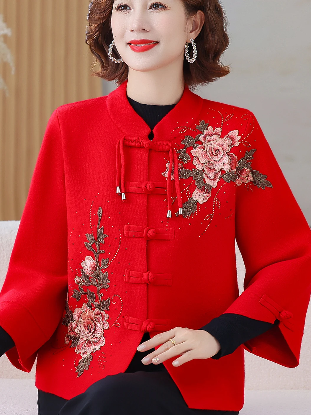

Ele Embroidered Knitted Cardigan Heavy Embroidery Svel Wedding Banquet Outerwear for Middle-Aged And ly Women