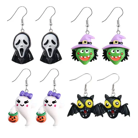 Halloween Day Earrings Punk Gift for Men Personality Party Black Skeleton Earrings Halloween Horror Jewelry Earrings for Women