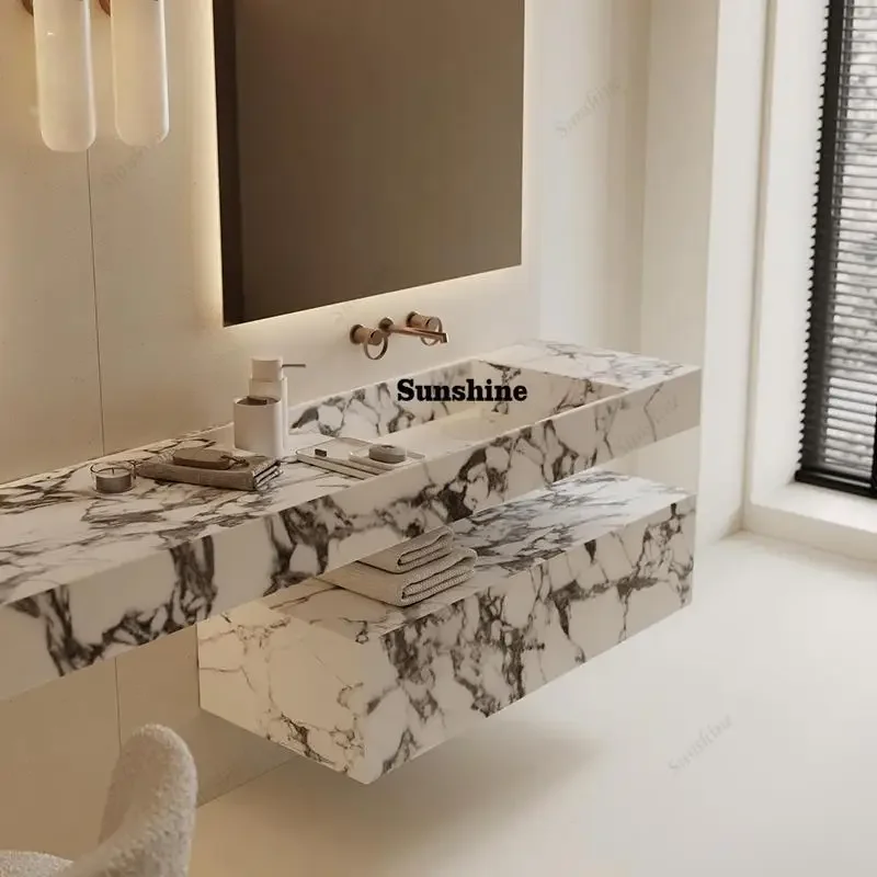 

French Style Wall-Mounted Vanity, kalala white Luxury Stone Bathroom Cabinet, High Hardness & Stain Resistant, Customizable FT