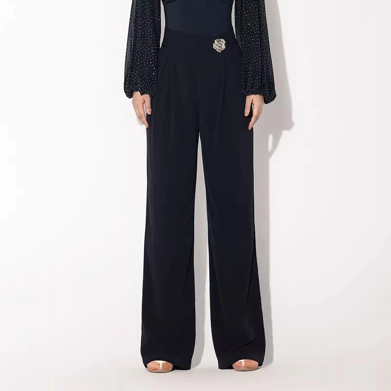 ใหม่โมเดิร์นแดนซ์วอลซ์เครื่องแต่งกายการแสดงกางเกงขากว้างกางเกงเอวสูงชุดบอลรูมฝึกซ้อมการฝึกอบรมสวมใส่ DN22535