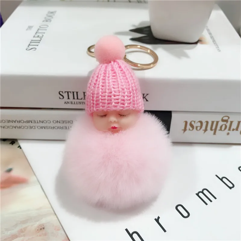 2019 New  8CM Fluffy Rabbit Fur Ball Key Chain Cute Cream Black Pompom Artificial Rabbit Fur Keychain Women Car Bag Key Ring