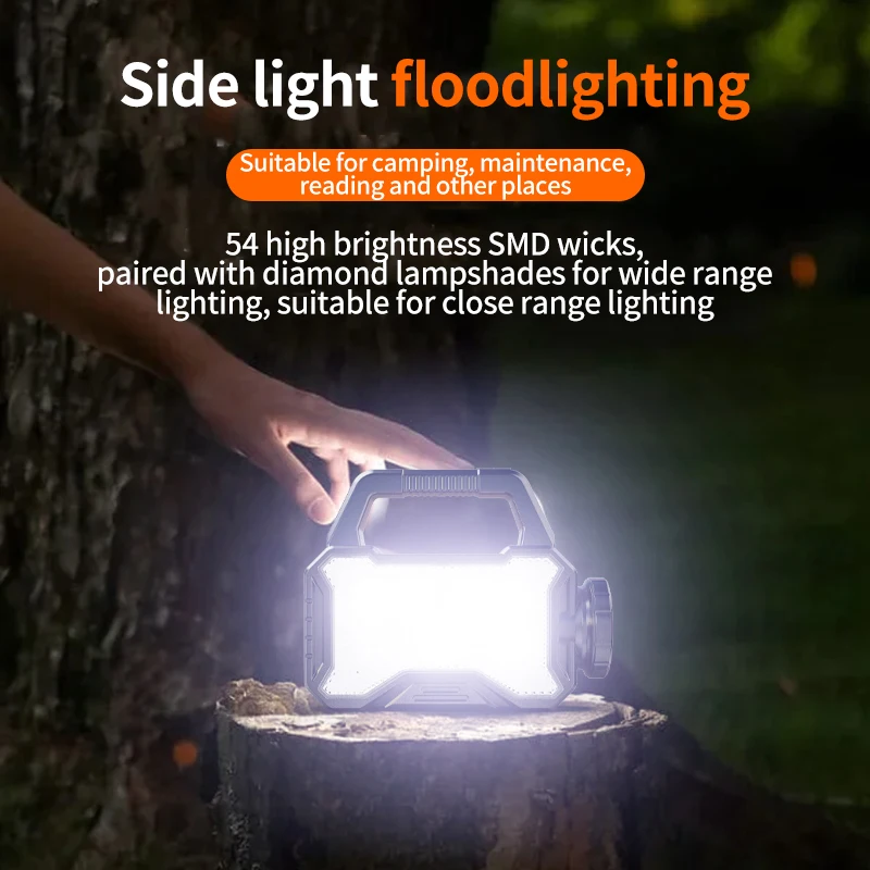 Portable Solar Lanterns Solar Powered Charging Bank Searchlight Outdoor Strong Light Flashlight Hand Lamp with COB Side Light